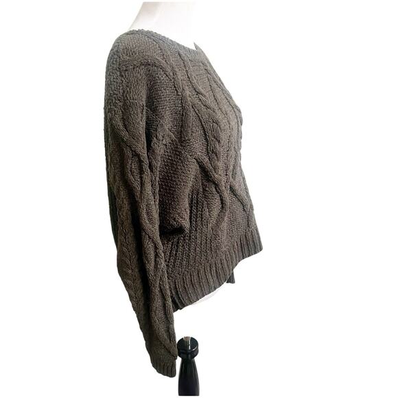 Anthropologie Sleeping On Snow Cable Knit Sweater Dolman Sleeve Olive Green Med - Picture 4 of 11